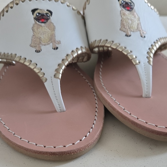 Jack Rogers| White and Gold Trim Sandals with Pug Embrodery Size 9.5 NWOT - Picture 5 of 8